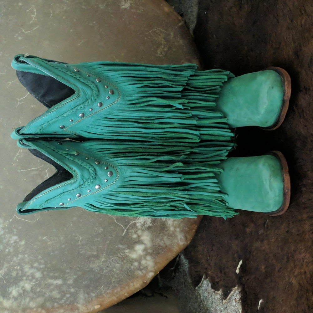 LIBERTY BLACK Vegas Turquesa LB71124 fringed cowgirl western boots sz 6.5 EUC - Picture 11 of 16